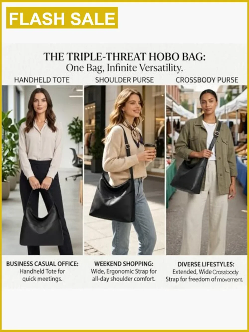 Large Slouchy Hobo Bag Vegan Leather Crossbody Tote Purse